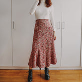 Cord-Midirock mit Blümchenmuster